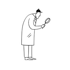 Detective character with magnifying glass investigating