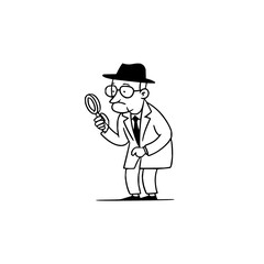 Cartoon detective character with magnifying glass