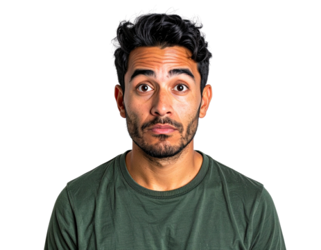 Photo of a man with a slightly surprised expression on transparent background