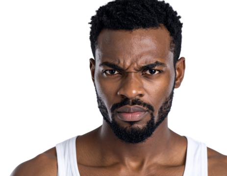 Photo of a man with a strong intense expression on transparent background