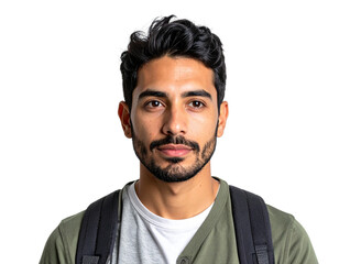Obraz premium Photo of a thoughtful man with a soft smile on transparent background