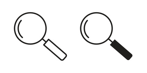 Magnifying glass icons in simple black style symbol sign for apps and website