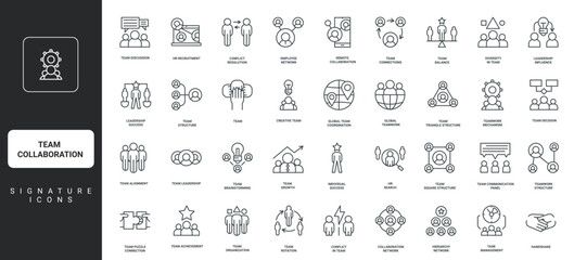 Business teamwork icons planning project and HR, office, for concepts success and management, communication, leadership, collaboration, showing set needs vector illustration