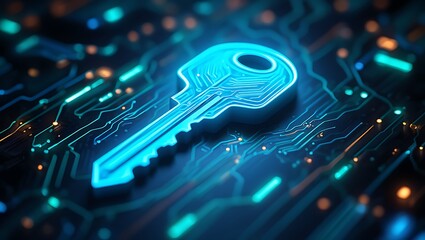 Digital Key Security Cybersecurity Data Protection Concept with Circuit Board Design
