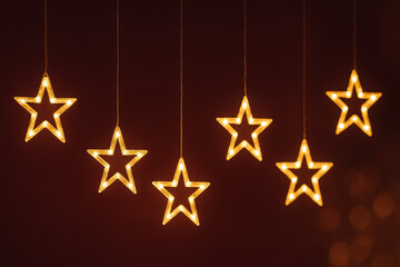 Decorative hanging star lights glowing in warm ambiance