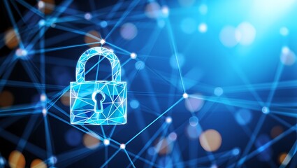 Digital padlock with network connection for cyber security concept
