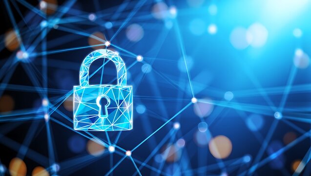 Digital padlock with network connection for cyber security concept