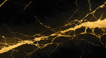 Luxurious black marble texture with striking golden veins, creating an elegant and opulent abstract pattern perfect for highend design backgrounds and decorative elements