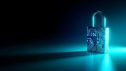 Digital security concept padlock with circuit board pattern illustration