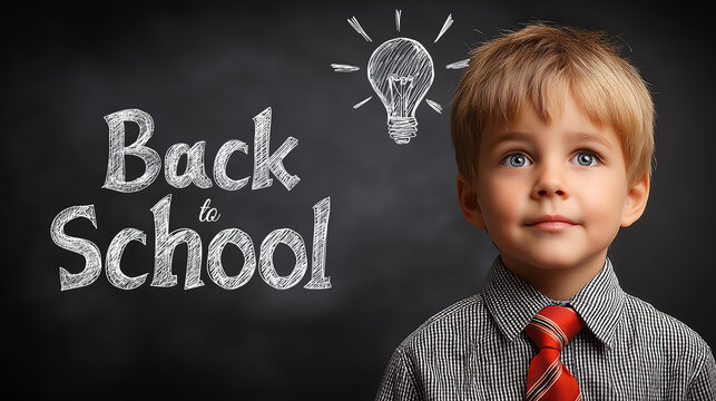 Back to school concept with chalkboard and young boy