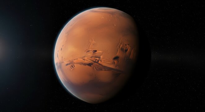 Detailed view of mars in space with prominent surface features