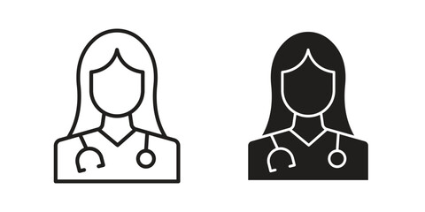 Woman Doctor icons in simple black style symbol sign for apps and website