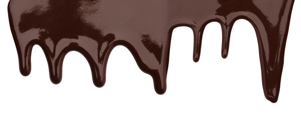Tasty melted chocolate dripping on white background