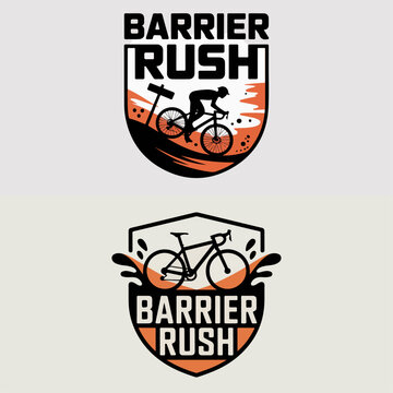 Barrier Rush cyclocross crest set with bike and hurdles, gritty off‑road racing logos for course events, clubs and gravel competition branding