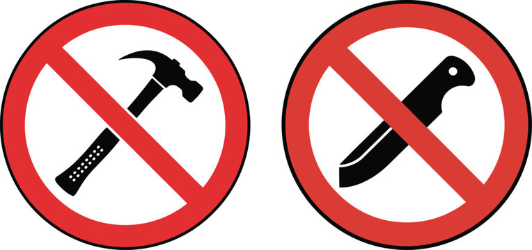 No Hammer and No Knife Safety Prohibition Icons