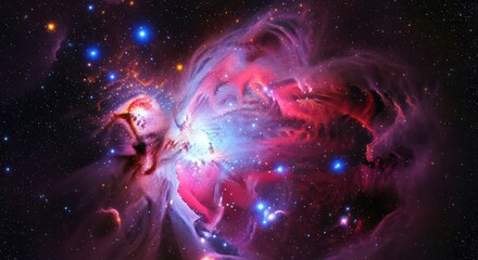 Colorful orion nebula with bright stars and cosmic dust