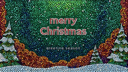 Merry Christmas and Happy New Year greeting card header banner in paper art style with snowy winter landscape snow covered trees for holiday message and festive background