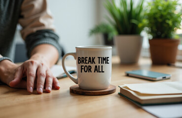 Mug on a desk invites a quick break during focused work at a modern office