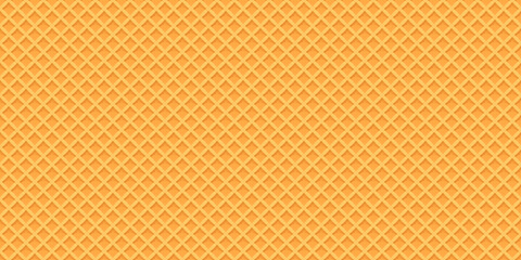 Waffle seamless pattern. Background of ice cream wafer cone texture. Abstract geometric backdrop with 3d rhombuses. Seamless pattern of orange kitchen towel surface, vector illustration