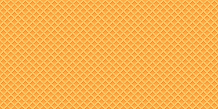 Waffle seamless pattern. Background of ice cream wafer cone texture. Abstract geometric backdrop with 3d rhombuses. Seamless pattern of orange kitchen towel surface, vector illustration