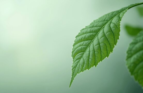 Green leaf close-up with textured veins against a soft blurred background - Powered by Adobe