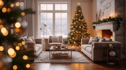 Naklejka premium living room with christmas tree 