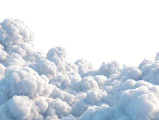 Digitally created fluffy white cumulus clouds with shadows and depth filling the frame from the bottom up against a black backdrop