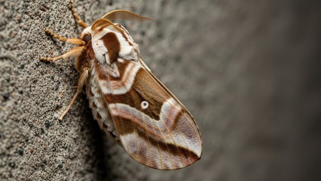 Brown moth resting on textured surface with detailed wings - Powered by Adobe