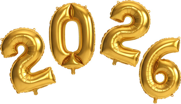 elementos 3d numeros 2026 dourado efeito balao

