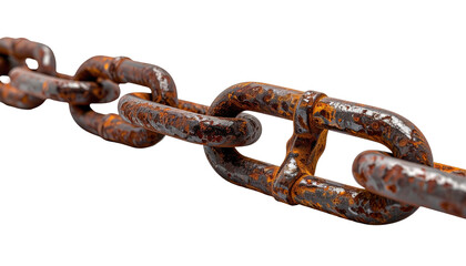 Obraz premium Close-up view of a rusty, metallic chain against a plain black background, showcasing the deterioration of the links