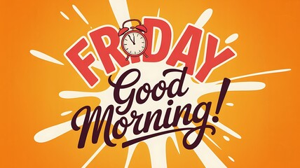 Friday Good Morning Illustration with Alarm Clock on an Orange Background