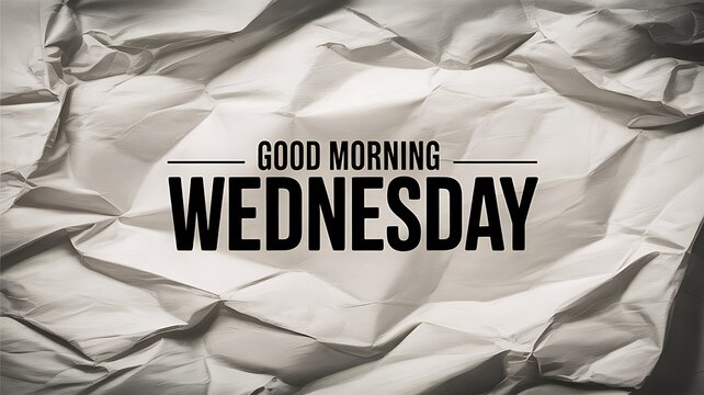 Good morning Wednesday message on textured white crumpled paper background