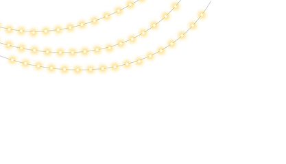 Obraz premium Hanging Yellow Garland Lights with Soft Glow on Transparent PNG. Golden Fairy Light Garland Isolated for Holiday Decorations