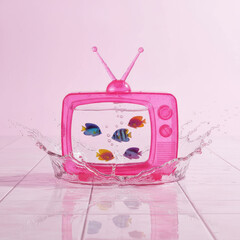 Pink Retro TV Aquarium Splash Concept