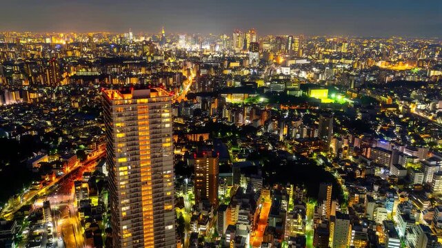 東京摩天楼を望む・ドローン撮影イメージ