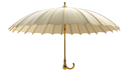 A white umbrella isolated on a white background, shown as a transparent png style image with sleek modern and elegant design.