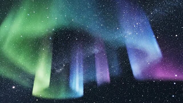 Abstract conceptual composition of illuminated forms in a night sky background