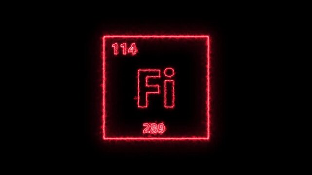 Flerovium - periodic table element symbol hologram, chemical element Periodic Table, atomic weight element number ,glowing on black background in 4K.