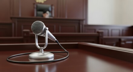 Courtroom microphone on witness stand in empty judicial setting