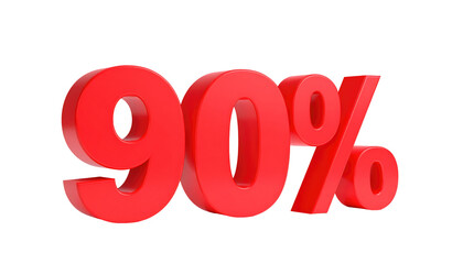 A vibrant, 3D rendered graphic displaying the numerical value "90%" in a striking red hue against a stark black background