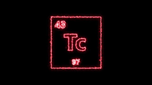 Technetium - periodic table element symbol hologram, chemical element Periodic Table, atomic weight element number ,glowing on black background in 4K.
