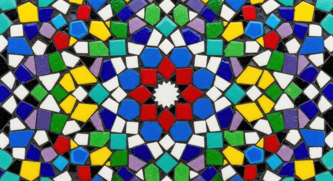 Colorful geometric mosaic pattern with symmetrical design