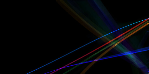 An abstract background with intersecting crisp, thin light trails in blue and red on a dark background. A concept of speed, data, and digital networks.