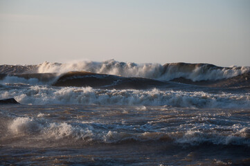 Winter storm with roaring seas on the shores of the Bothnian sea in Pori, Finland