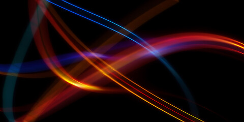 A vibrant abstract background with glowing, wavy multicolored light trails composed of dotted lines. A playful and energetic composition with a fun, retro, neon feel.