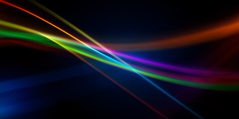 A smooth and elegant abstract background with soft waves of multicolored light on a dark background. A beautiful and modern rainbow light streak effect.