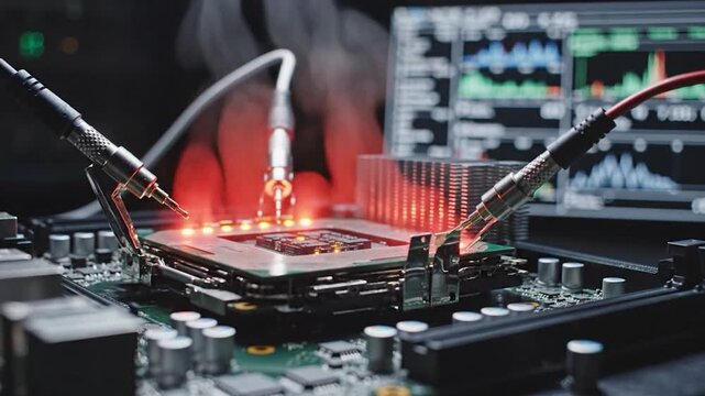 Advanced CPU Testing on Motherboard with Diagnostic Equipment.