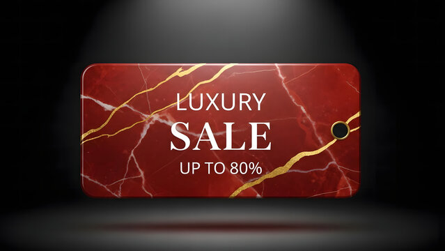 Luxury Sale Promotion: A stunning promotional visual featuring a premium price tag with the words LUXURY SALE boldly displayed, promising discounts UP TO 80% on exclusive items.