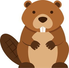 Fototapeta premium Cute cartoon beaver character with large front teeth isolated on white.