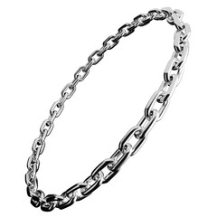Obraz premium Tilted circular loop silver metal chain isolated on white